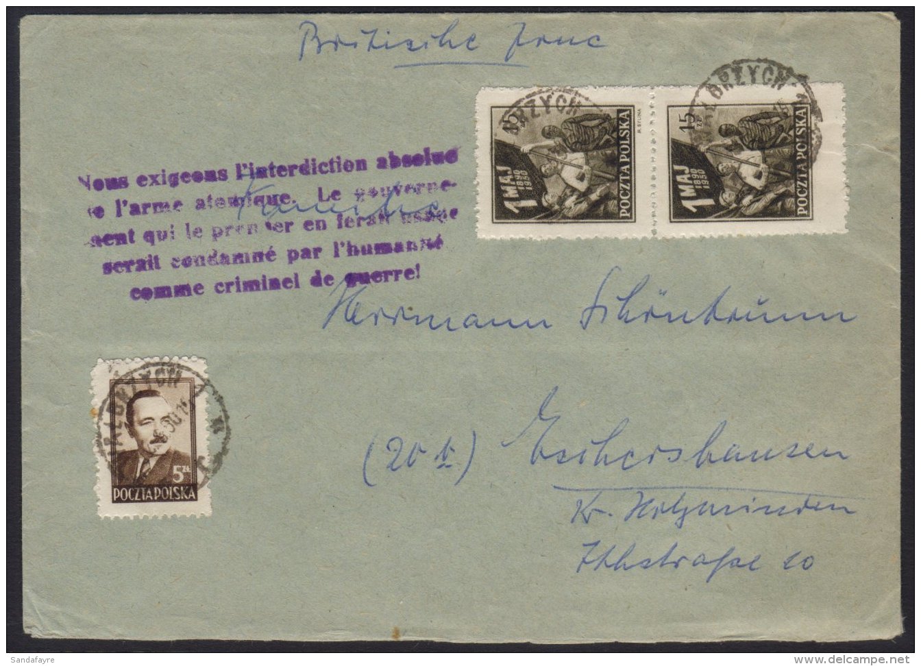 1950 WAR CRIMES COVERS A Pair Of 1950 Covers Bearing Polish Stamps With Large Four Or Five Line Cachets In Violet,... - Other & Unclassified