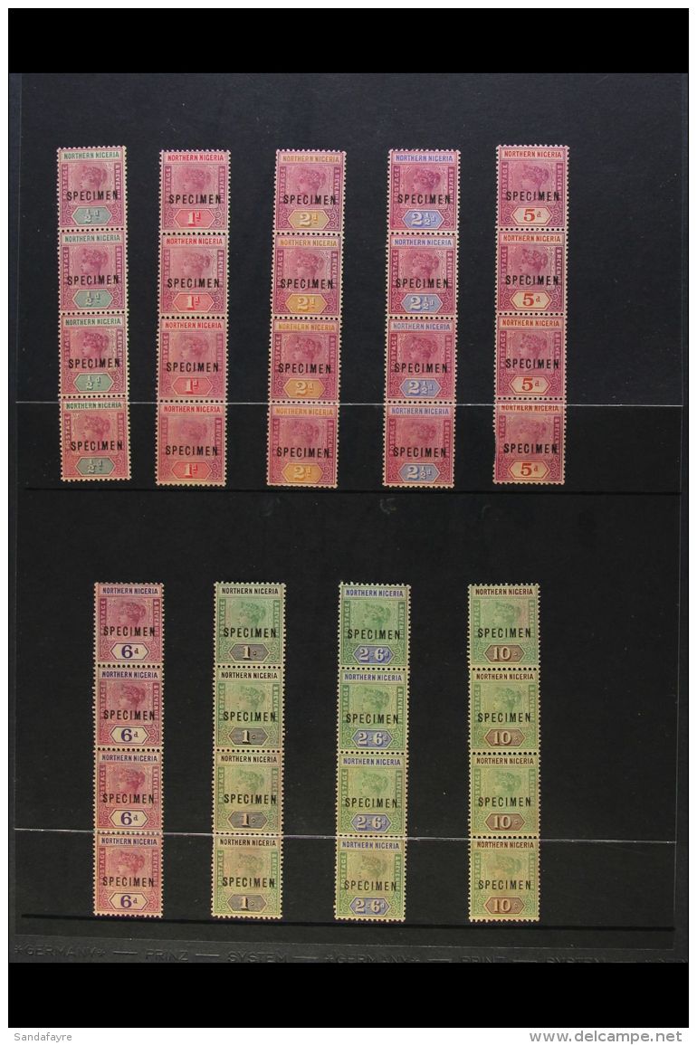 1900 Definitives Set Complete Overprinted "SPECIMEN" With Each Value As A VERTICAL STRIP OF 4. A Rare Group, These... - Nigeria (...-1960)