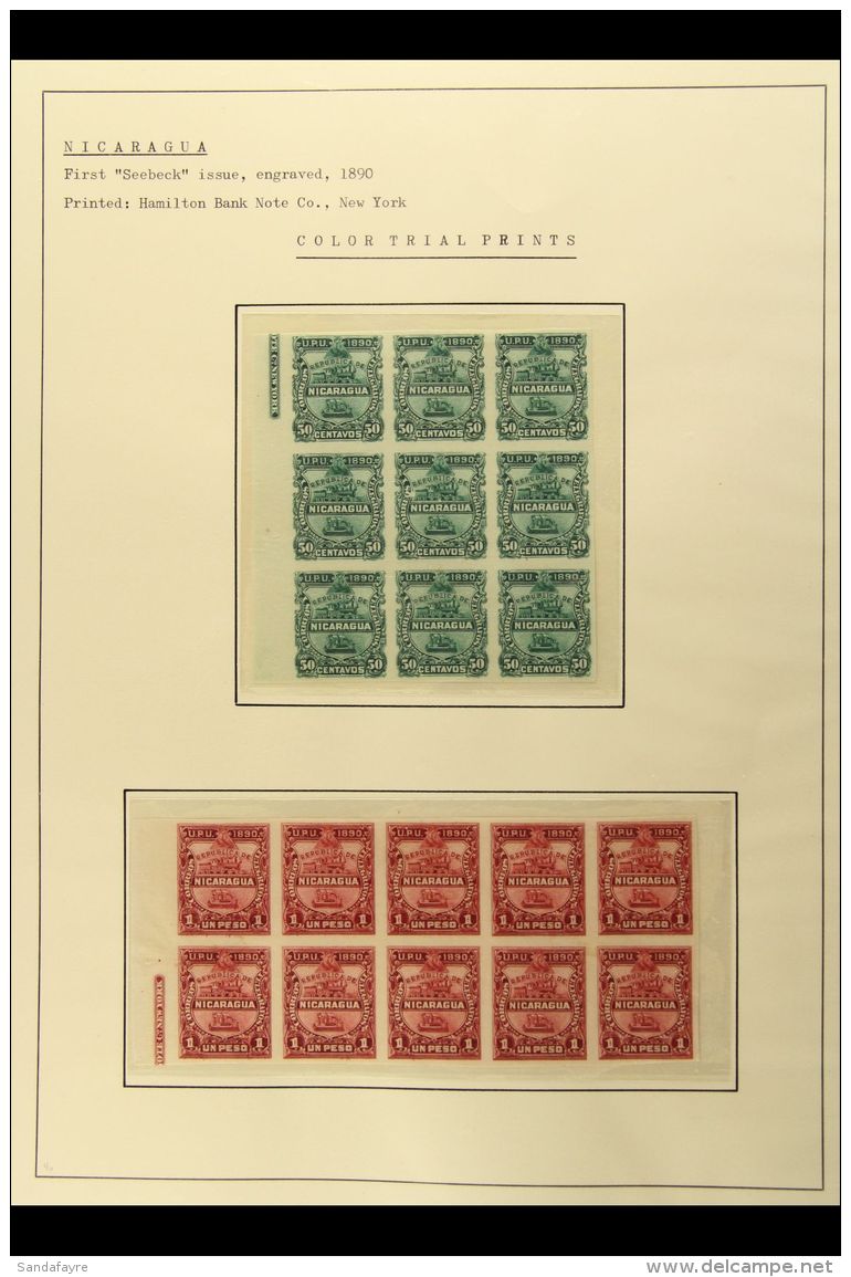 1890 IMPERF COLOUR PROOF TRIALS For The 1890 First "Seebeck" Issue, As Scott 20/29 Or SG 27/36, With Blocks Or... - Nicaragua