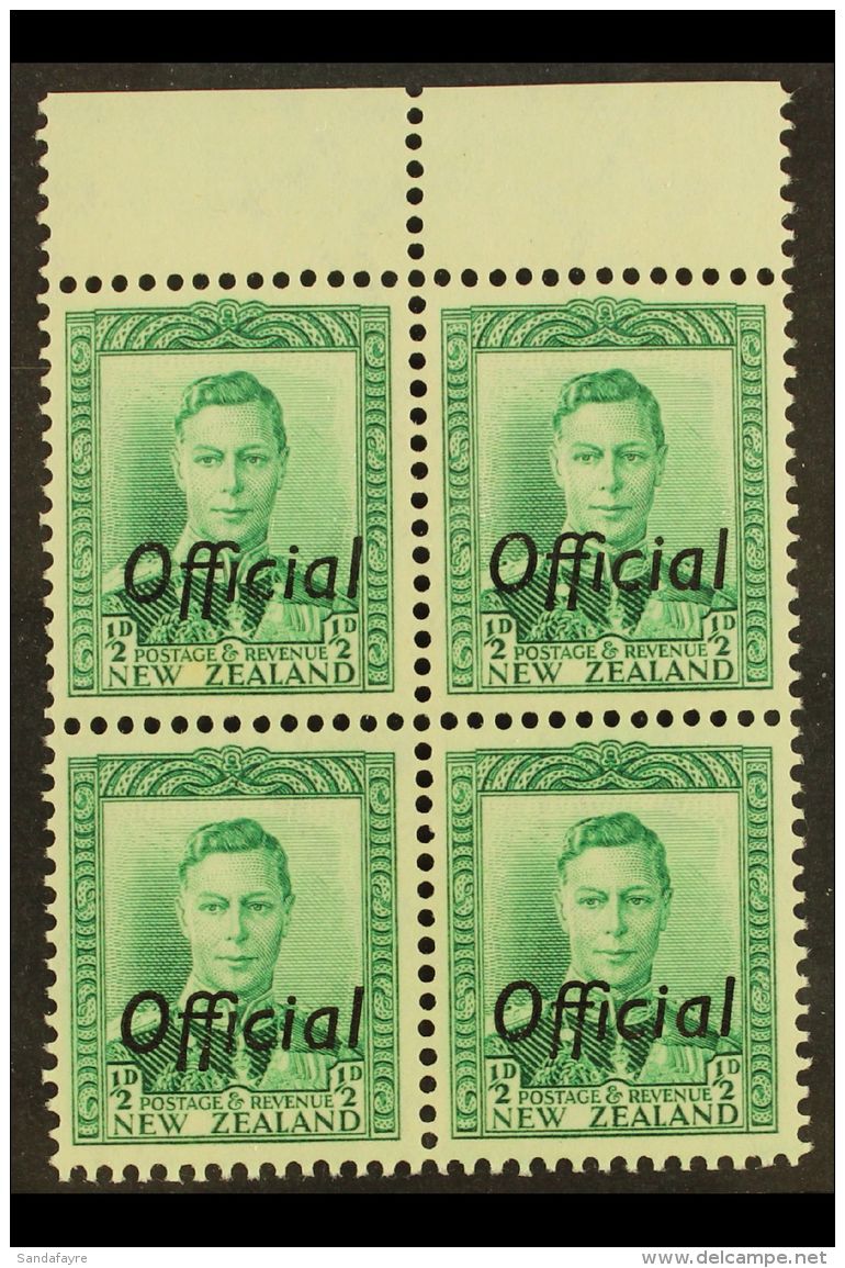 OFFICIAL 1938-51 &frac12;d Green, SG O134, Never Hinged Mint Marginal Block Of Four. (4 Stamps) For More Images,... - Other & Unclassified