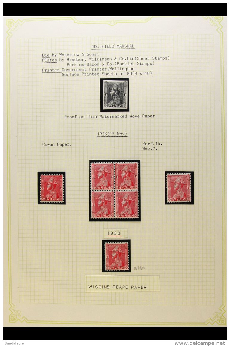 1926-34 FINE MINT STUDY COLLECTION In Hingeless Mounts On Leaves, Inc 1926-34 1d Imperf Proof Printed In Black, 1d... - Other & Unclassified