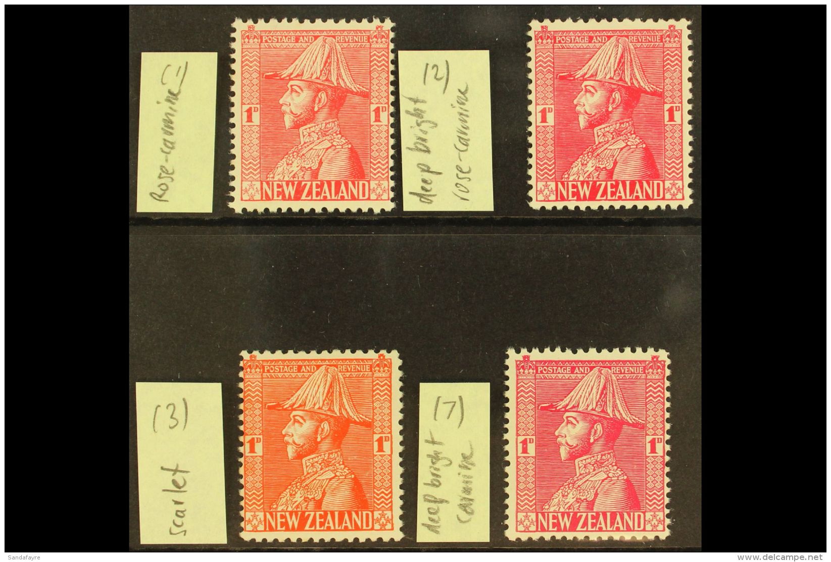 1926-34 COLOUR TRIALS. 1d Field-Marshal Watermark Reversed Four Different Shades - 1d Rose-carmine, 1d Deep Bright... - Other & Unclassified