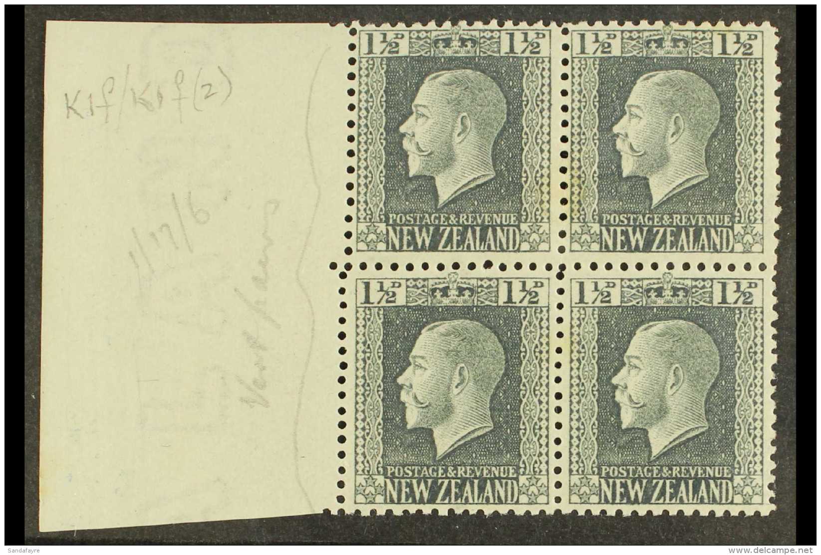 1916 KGV 1&frac12;d Grey-slate Marginal BLOCK OF FOUR Composed Of Two Vertical Step-perf Pairs (SG 431c &amp; SG... - Other & Unclassified