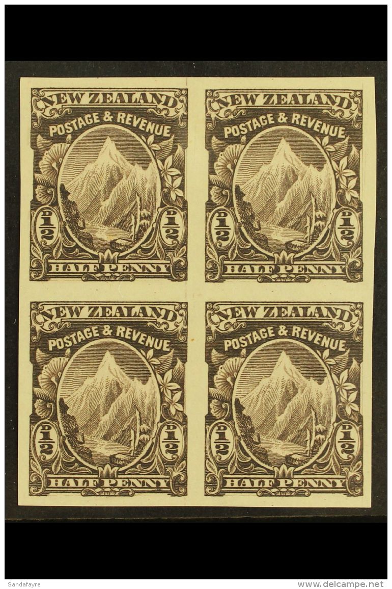 1900 Pictorial Definitive &frac12;d Black "Mount Cook" (as SG 271), IMPERF PROOF Block Of Four On Ungummed... - Other & Unclassified