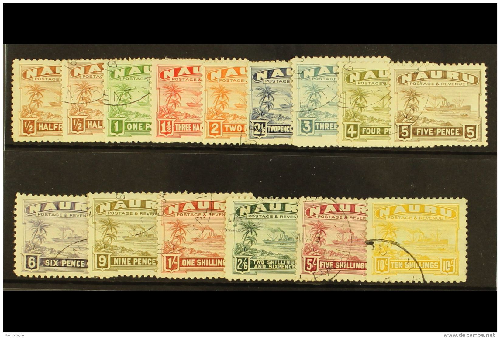 1937 Freighter Set On Shiny Surfaced Paper Incl &frac12;d Perf 14, SG 26B/39B, Very Fine Used. (15 Stamps) For... - Nauru