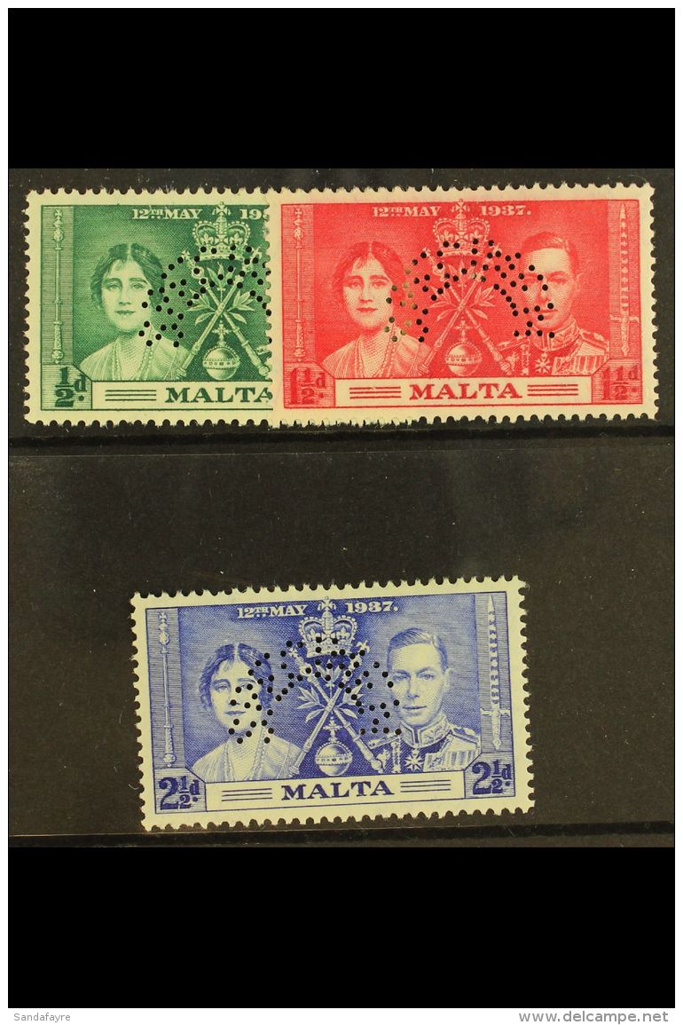 1937 Coronation Set Perforated "Specimen", SG 214s/6s, Very Fine Mint. (3 Stamps) For More Images, Please Visit... - Malta (...-1964)