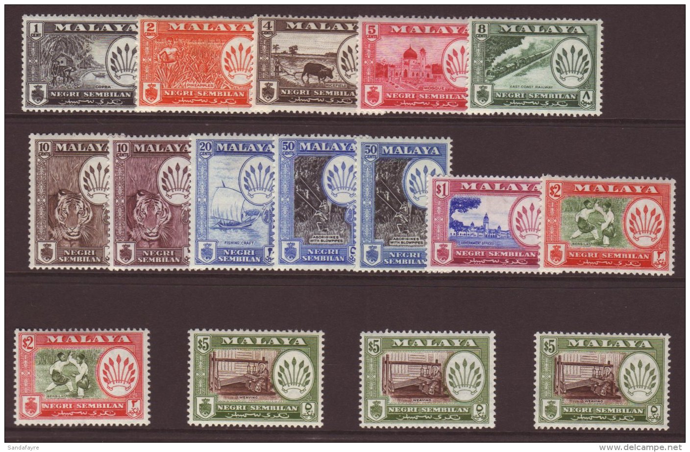 NEGRI SEMBILAN 1957-63 Pictorial Set Inc ALL Perf &amp; Shade Varieties, SG 68/79, Very Fine Mint (16 Stamps) For... - Other & Unclassified