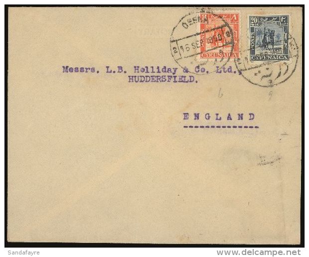 CYRENAICA 1950 Envelope To England Bearing 8m Orange And 20m Blue Horseman, Sas 6 &amp;9, Tied By Derna 16 Sep... - Libia