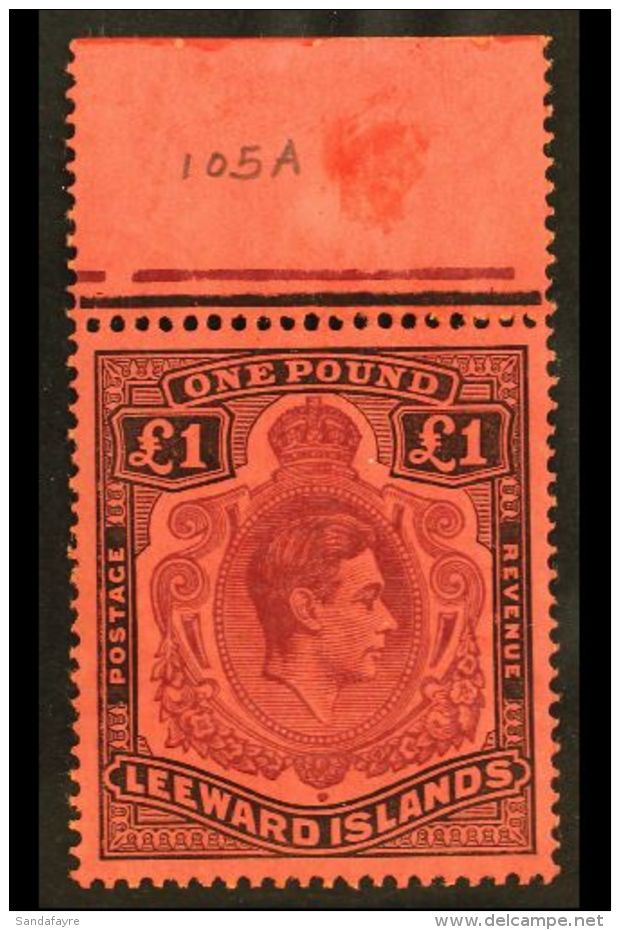 1938-51 &pound;1 Purple &amp; Black On Carmine Key Type Chalky Paper Position 5, SG 114a, Fine Never Mint Upper... - Leeward  Islands