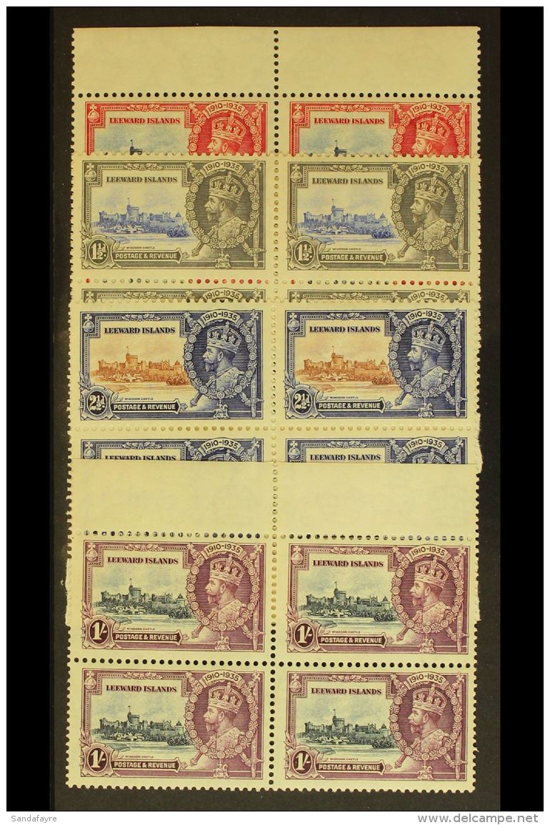 1935 Silver Jubilee Complete Set, SG 88/91, As Mint BLOCKS OF FOUR All Values With Gum Toning And Some With Marks,... - Leeward  Islands