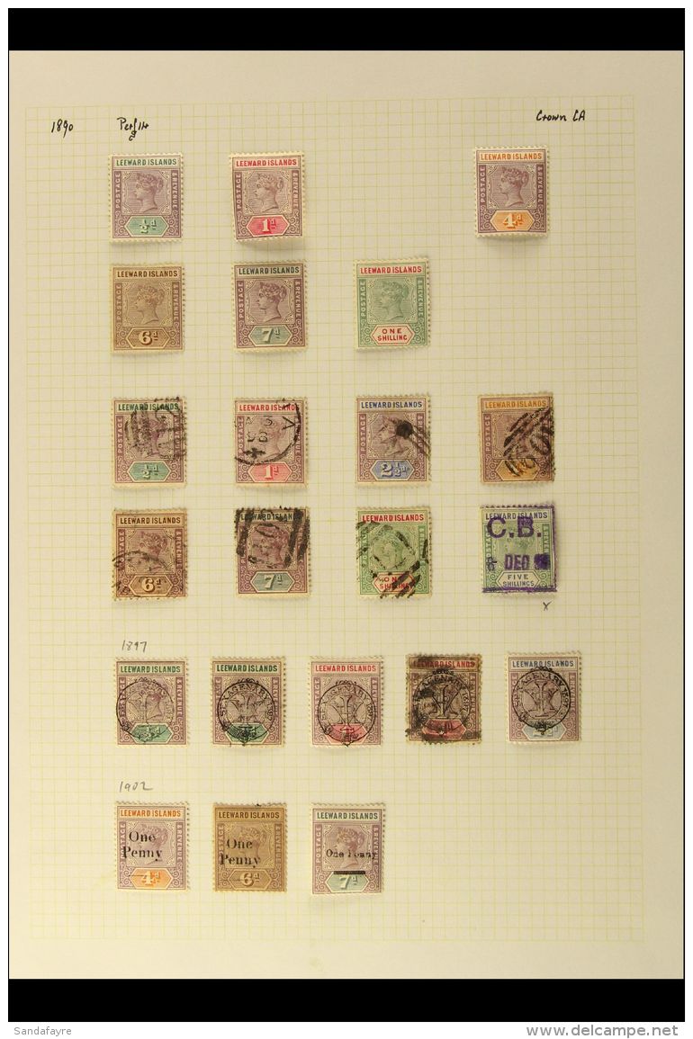 1890-1951 MINT &amp; USED COLLECTION On Leaves, Inc 1890 Most Vals Mint To 1s &amp; Used Set To 1s, Plus 5s... - Leeward  Islands