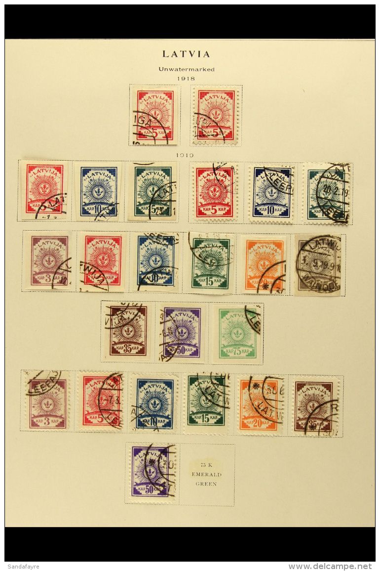 1918-1940 FINE USED COLLECTION On Pages, All Different, Inc 1918 Perf Set, 1919 Thin Paper Imperf Set &amp; Perf... - Latvia