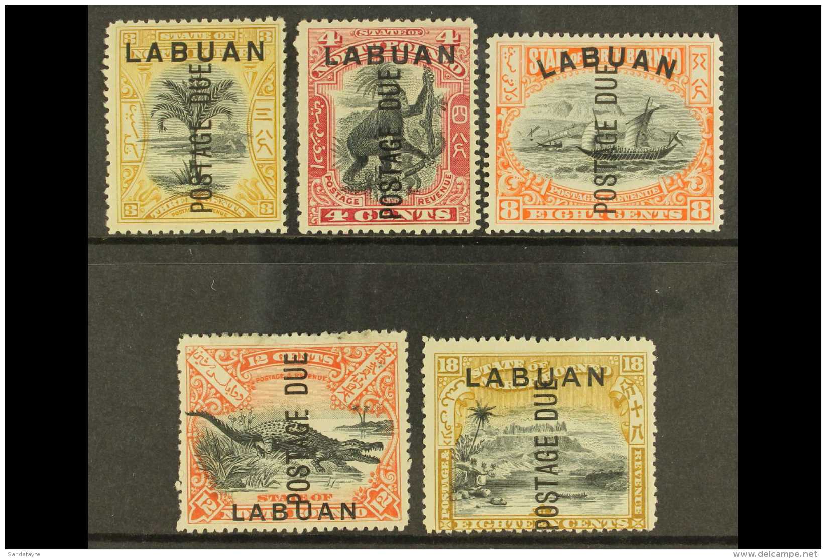 1901 POSTAGE DUE 3c, 4c, 8c, 12c And 18c, Between SG D2/8, Mint With Large Part Gum. (5 Stamps) For More Images,... - North Borneo (...-1963)