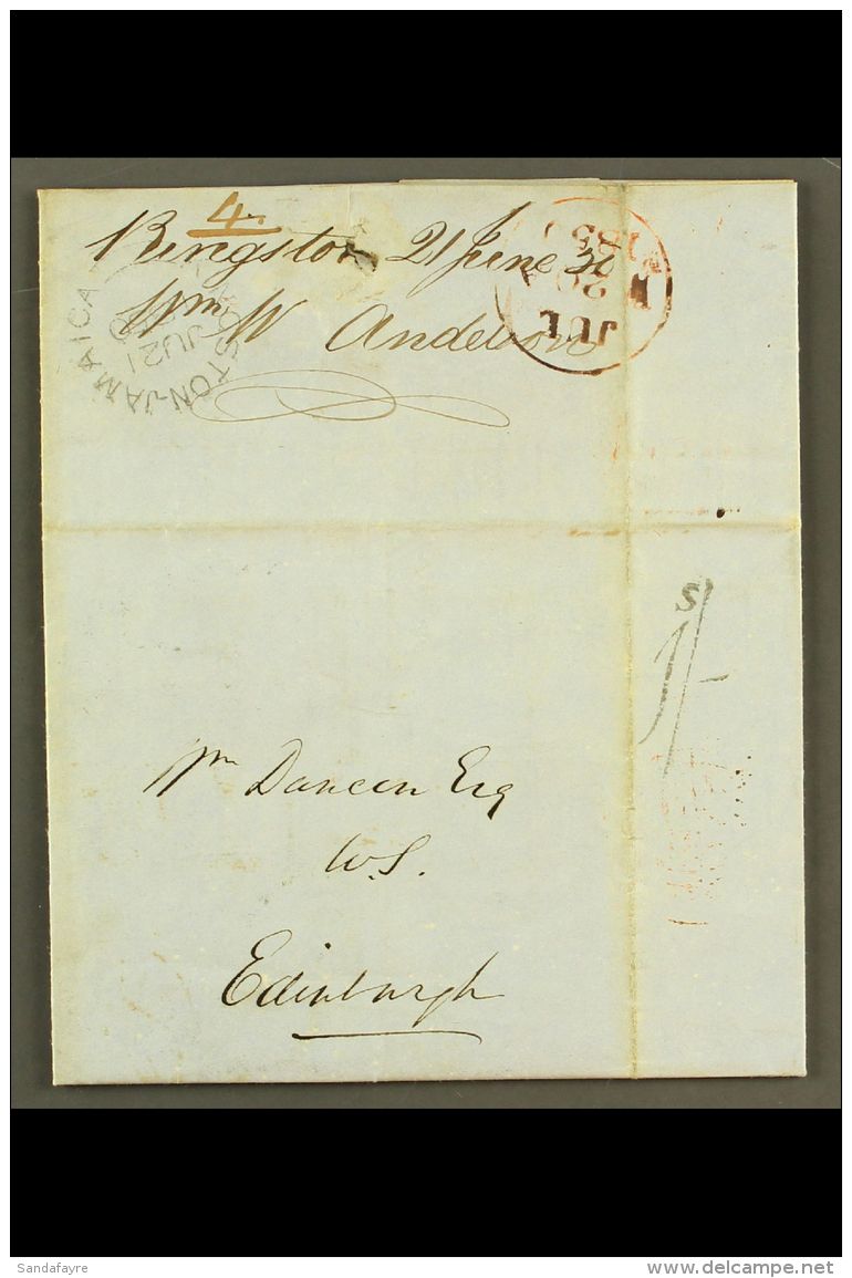 1850 (June 21) Stampless Entire Letter From Kingston To Edinburgh With Fine Handstruck "1s/-". Nice Item! For More... - Giamaica (...-1961)