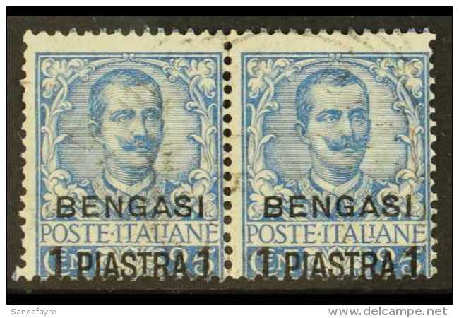 LIBYA / BENGASI 1901 1pi On 25c Blue, SG 1 (Sassone 1), Fine Used PAIR. A Scarce Multiple. For More Images, Please... - Other & Unclassified