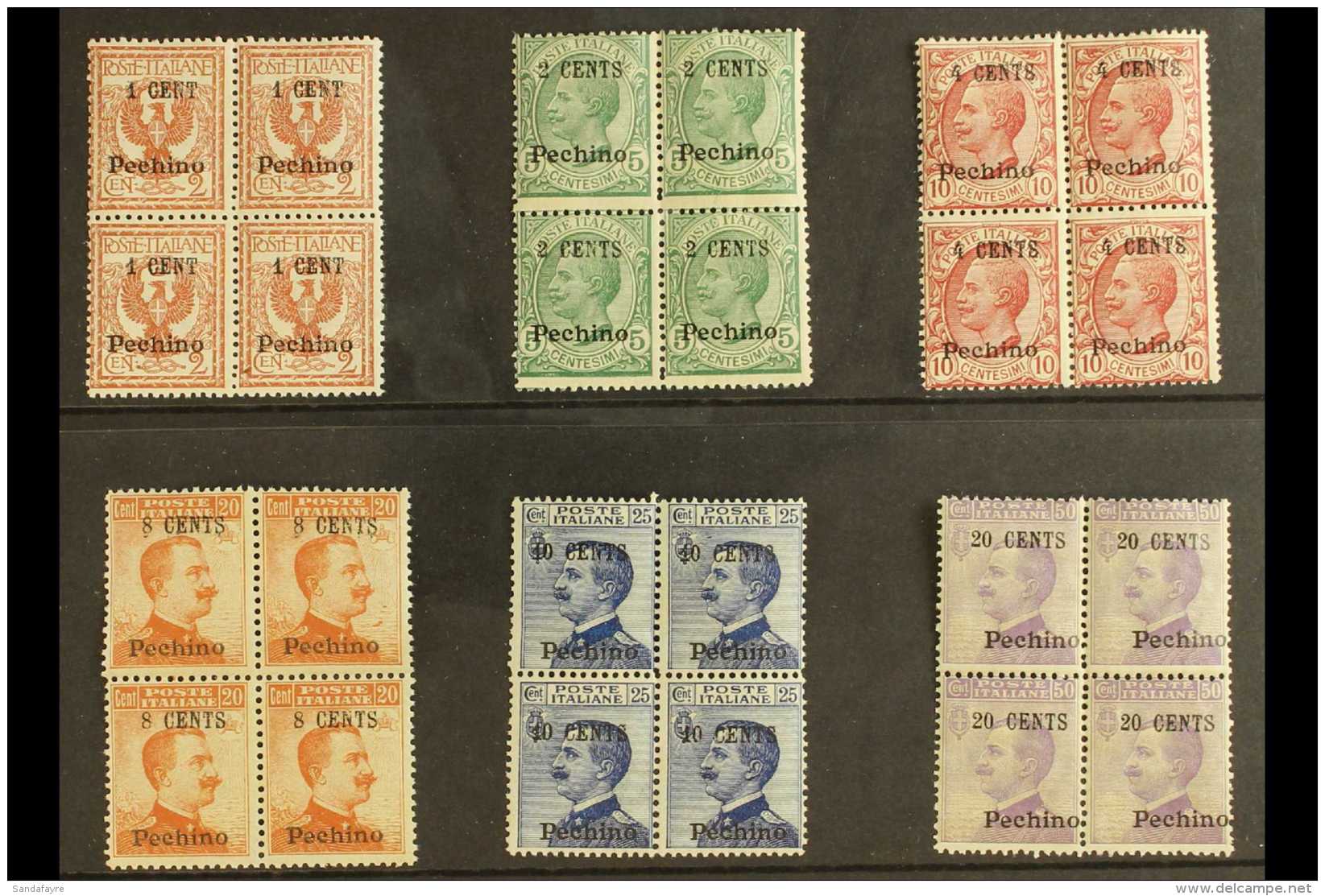 CHINA - OFFICES IN PEKING 1918 - 1919 1c To 20c Surcharges Complete, Sass 20/25, In Superb NHM Blocks Of 4. Rare... - Altri & Non Classificati
