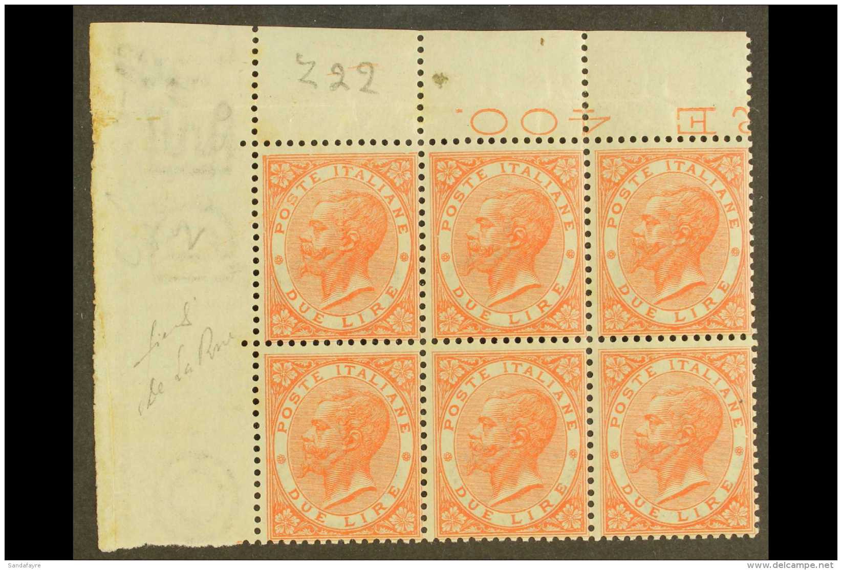 1863 2L Bright Scarlet, VEII, London Printing, Sass L22, Superb NHM Corner Block Of 6. Rare Cat &euro;3900... - Unclassified