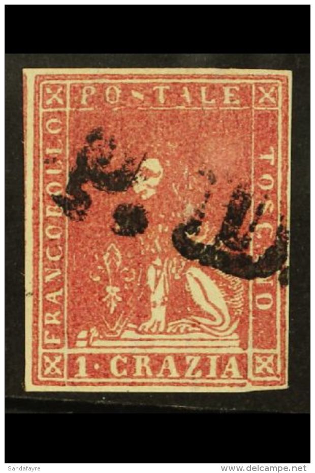 TUSCANY 1857 1cr Carmine, Wmk Wavy Lines, Sass12, Superb Used With Deep Colour And Large Margins All Round, Neat... - Non Classificati