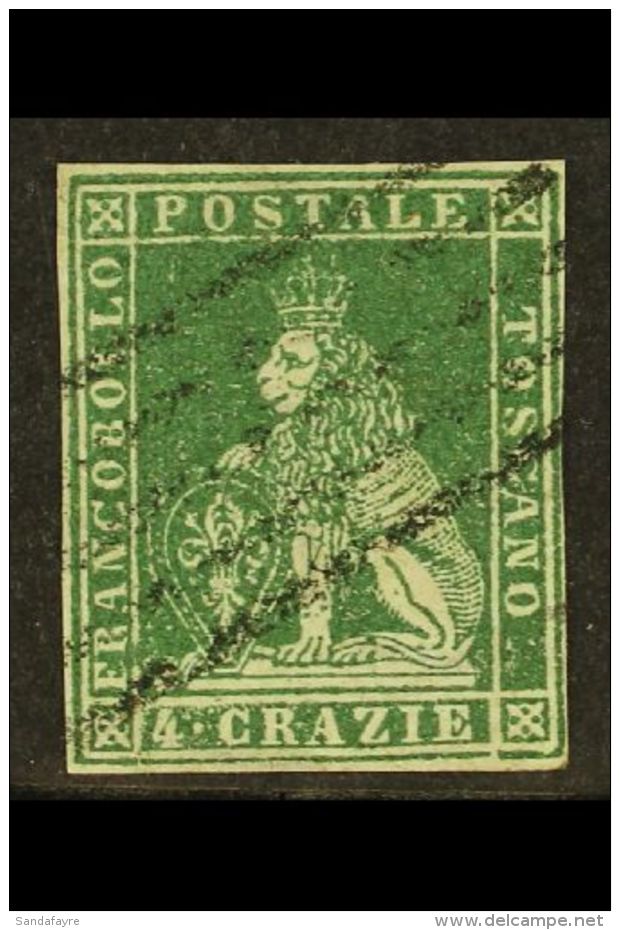 TUSCANY 1851 4c Deep Green On Grey, Sass 6,  Very Fine Used With 4 Clear To Good Margins &amp; Neat Cancel. Cat... - Non Classificati