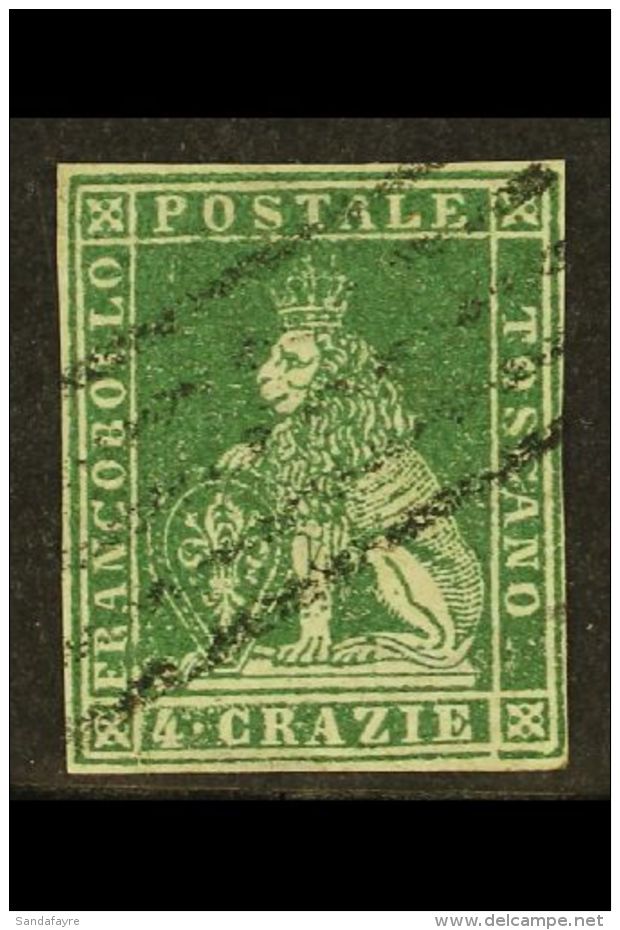 TUSCANY 1851 4c Deep Green On Grey, Sass 6,  Very Fine Used With 4 Clear To Good Margins &amp; Neat Cancel. Cat... - Unclassified