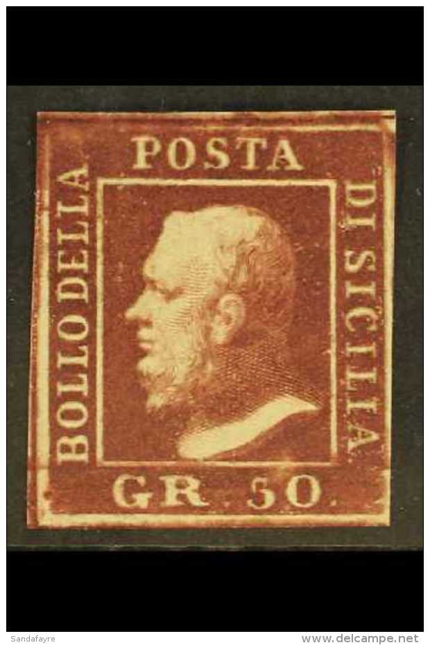 SICILY 1859 50gr Lake Brown, "oily" Printing, Sass 14, Very Fine Mint Og With Clear Margins And Even Colour. ... - Unclassified