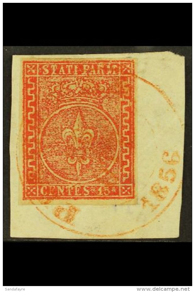 PARMA 1853-55 15c Vermilion, Sass 7,  On A Small Piece Tied By Neat Red "Piacenza" Type VI Cancel; Signed Diena.... - Unclassified