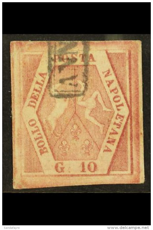 NAPLES 1859 10Gr Rose Carmine Plate II,, Sass 11, Superb Used With Huge Margins All Round. A Beauty! Cat &euro;600... - Unclassified