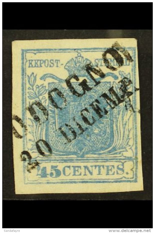 LOMBARDY VENETIA 1851 45c Blue Type I On Vertically Ribbed Paper, Sass 17, Superb Used With Almost Full Codogno 2... - Unclassified