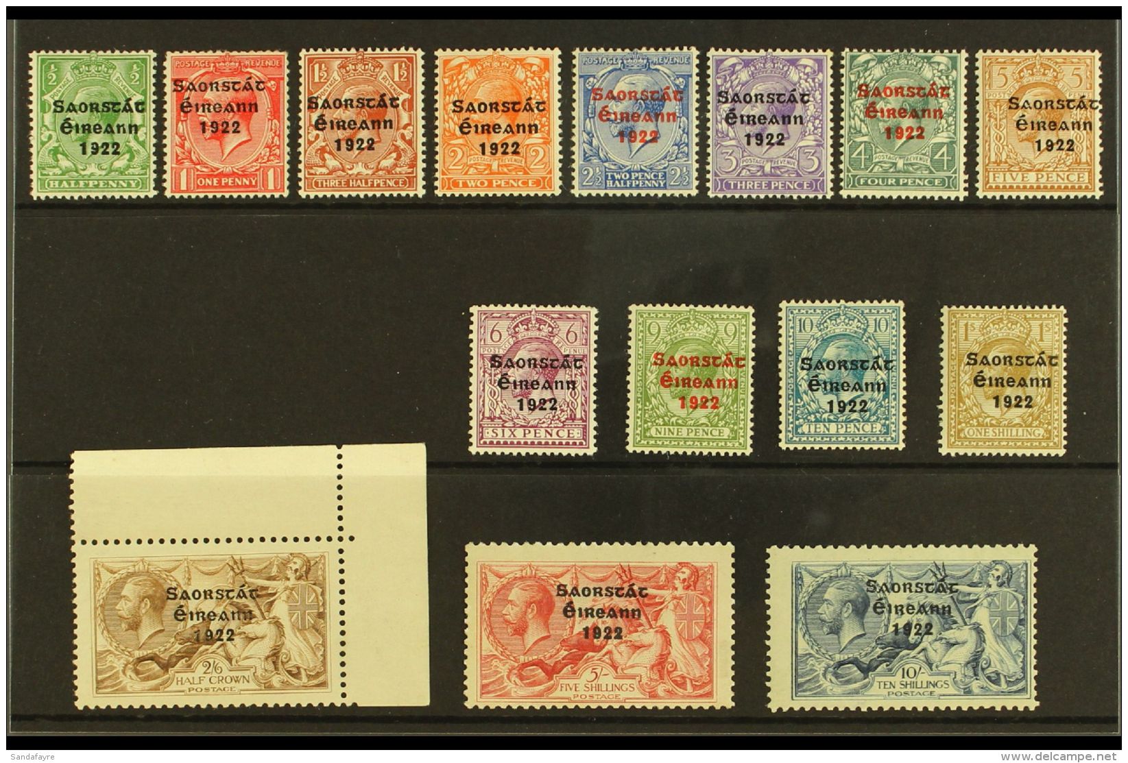 1922-23 Thom Three Line Overprints On Great Britain Complete Set, SG 52/66, Never Hinged Mint, 5s And 10s Poorly... - Other & Unclassified
