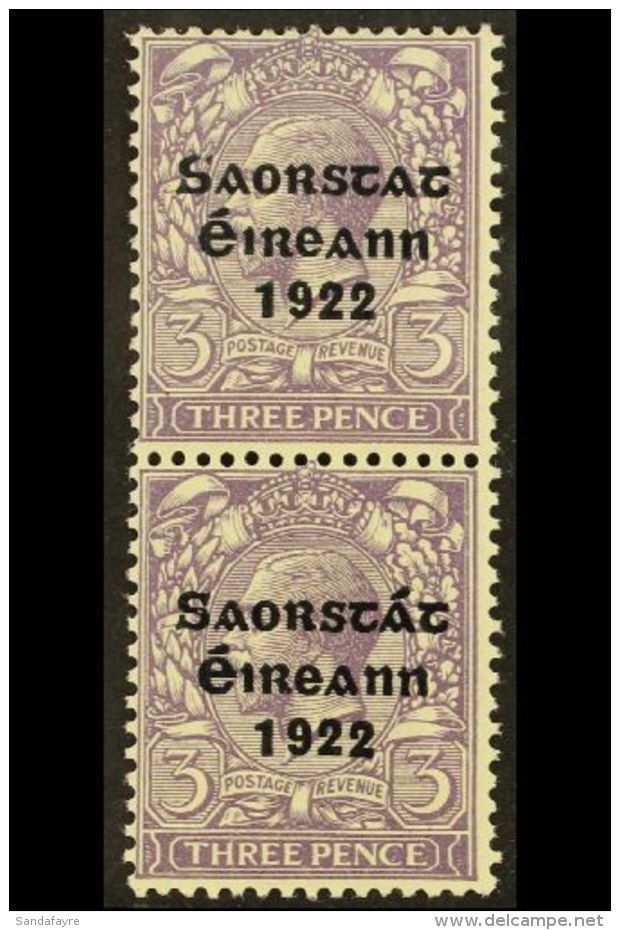 1922-23 3d Bluish Violet, Vertical Pair, One With NO ACCENT Variety, SG 57a, Very Fine Mint. For More Images,... - Other & Unclassified