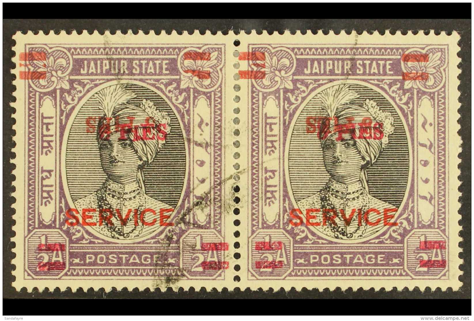 JAIPUR OFFICIALS - 1947 3p On &frac12;a Black And Violet, Variety "surch Double One Inverted", SG O33a, Very Fine... - Other & Unclassified