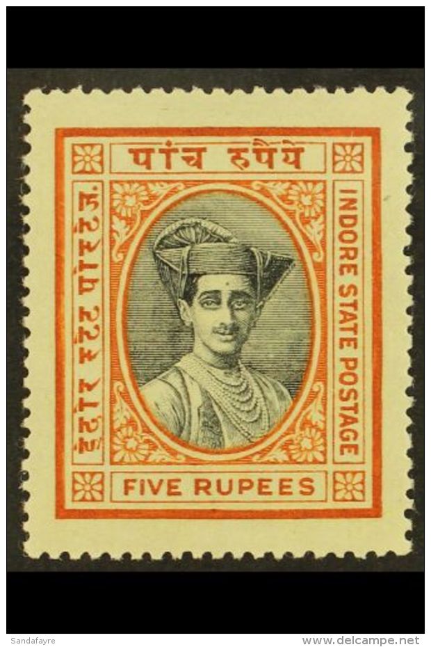 INDORE 1927 5r Black And Brown-orange, Maharaja Yeshwant, SG 32, Superb Well Centred Mint. For More Images, Please... - Other & Unclassified