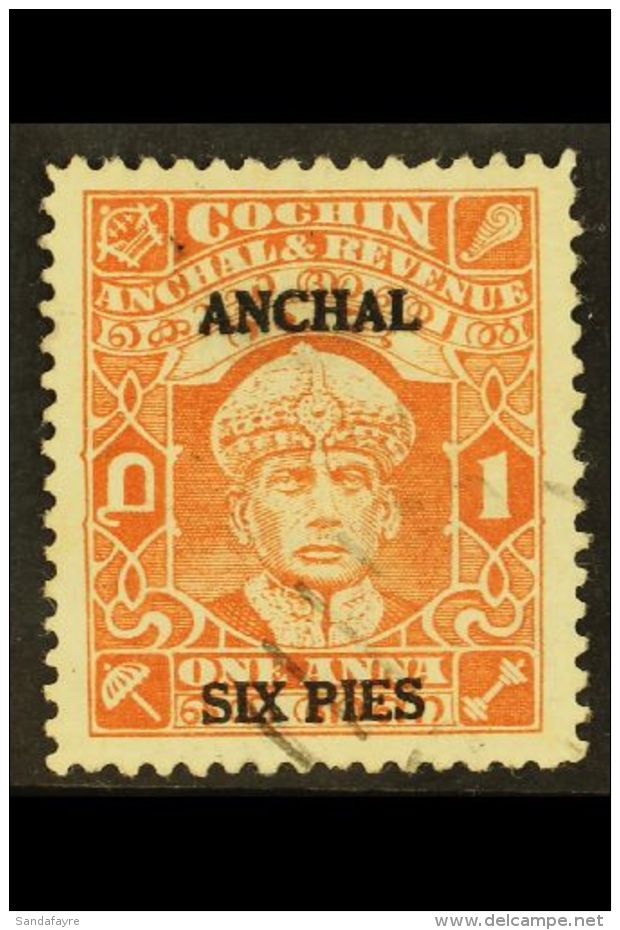 COCHIN 6p On 1a Brown Orange, Rama Varma III, Litho, Perf 11, SG 81, Very Fine Used. Scarce Stamp. For More... - Other & Unclassified