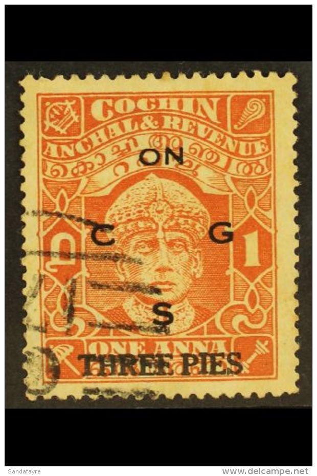 COCHIN - OFFICIALS 3p On 1a Brown - Orange, Perf 13x13&frac12;, Rama Varma III, SG O67ba, Very Fine Used. For More... - Other & Unclassified