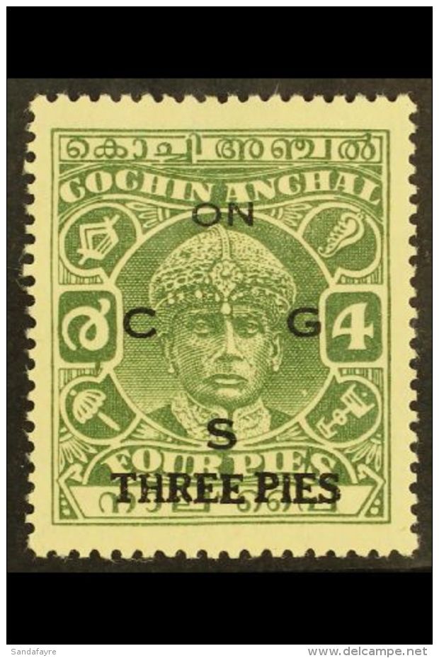 COCHIN - OFFICIALS 3p On 4p Green, Rama Varma, SG O67, Superb Well Centred Mint. For More Images, Please Visit... - Other & Unclassified