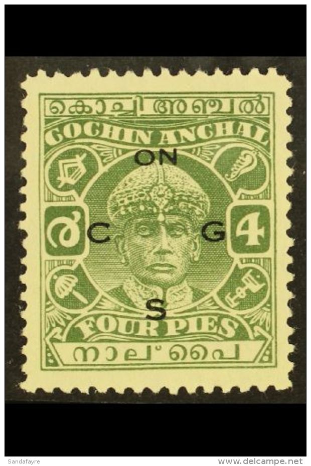 COCHIN - OFFICIALS 1942 4p Green, Perf 11, Rama Varma III, SG O54, Very Fine And Fresh Mint. For More Images,... - Other & Unclassified