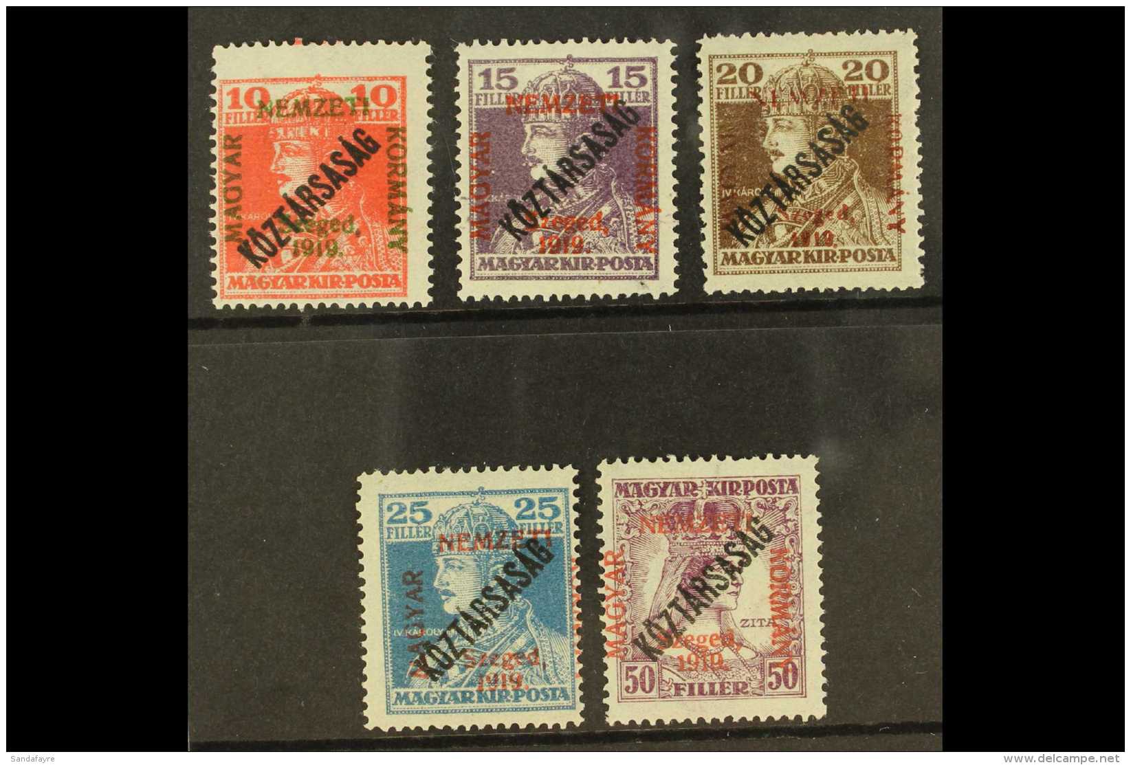 SZEGEDIN 1919 "Szeged" Overprints On Charles &amp; Zita Overprinted "Koztarsasag" Complete Set, Michel 36/40, SG... - Other & Unclassified