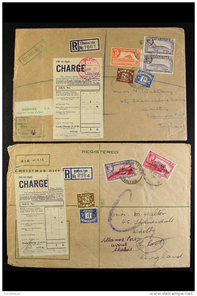 LARGE POSTAGE DUE COVERS TO ENGLAND A Group Of 1950 Covers To Whitby (Ellesmere Port), Four Of Them Re-directed... - Gibraltar