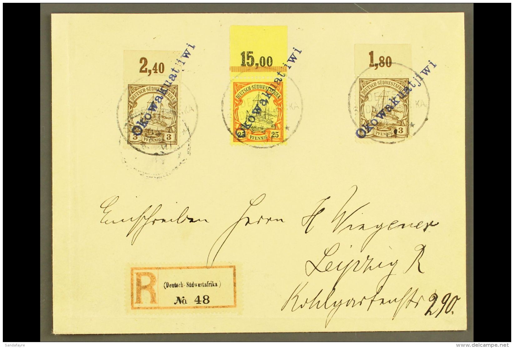 SOUTH WEST AFRICA 1907 (24 May) Registered Cover To Germany, Bearing 1901 3pf (x2) &amp; 25pf Upper Marginal... - Altri & Non Classificati