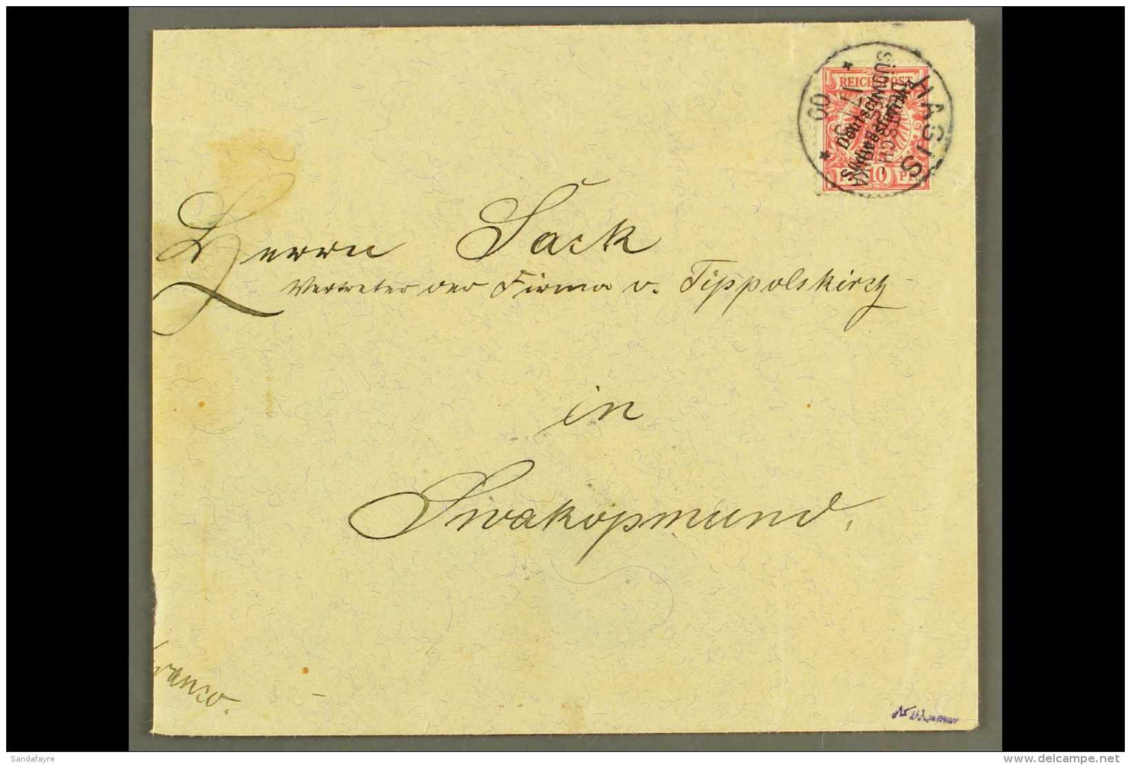 SOUTH WEST AFRICA 1900 (17 May) Cover To Swakopmund Bearing 10pf Diagonal Overprint Tied By Fine "HASIS" Cds... - Other & Unclassified