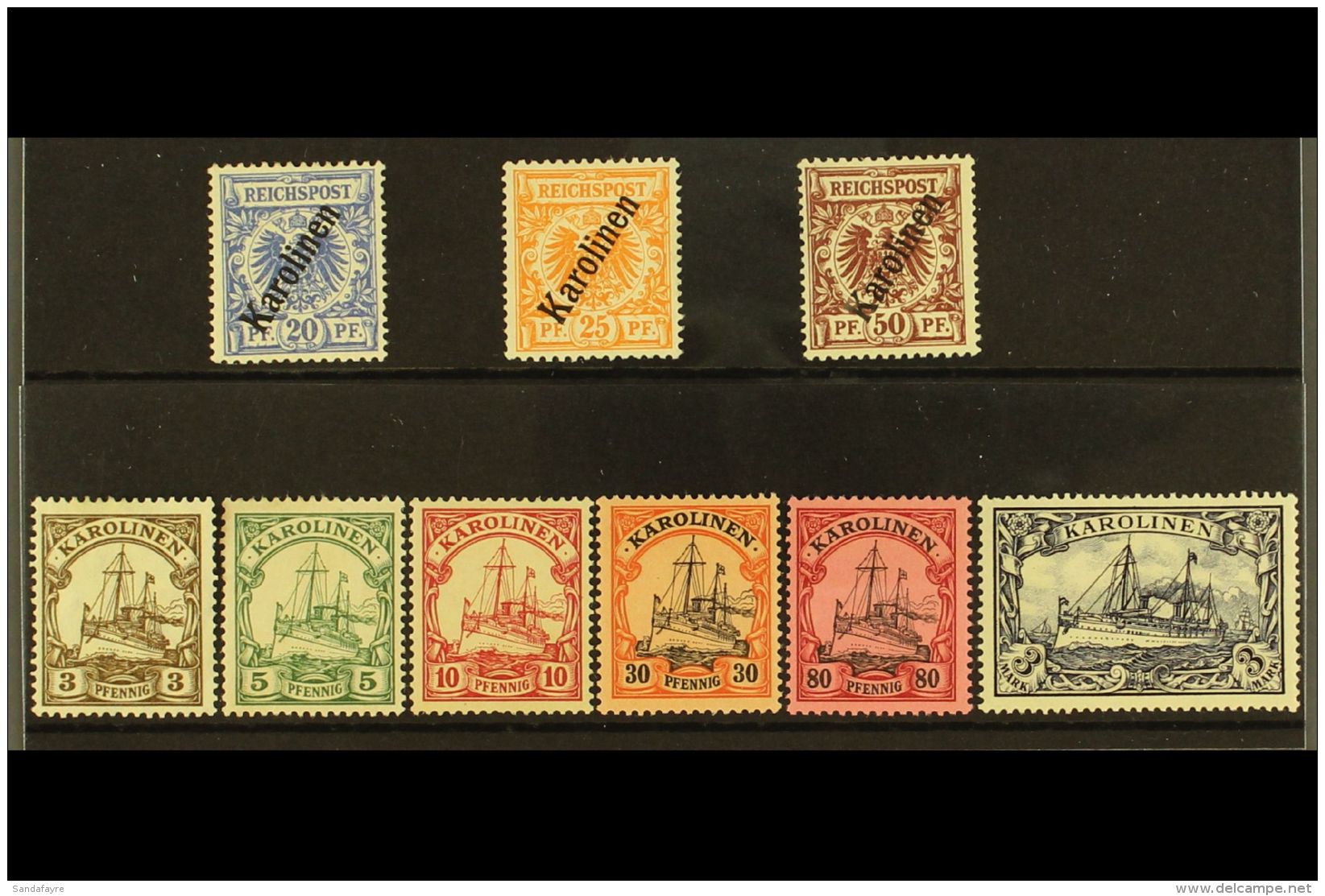 CAROLINE ISLANDS 1900 (diagonal Overprint) 20pf, 25pf And 50pf, Plus 1900-10 Yacht Range To 3m, Very Fine Mint. (9... - Other & Unclassified