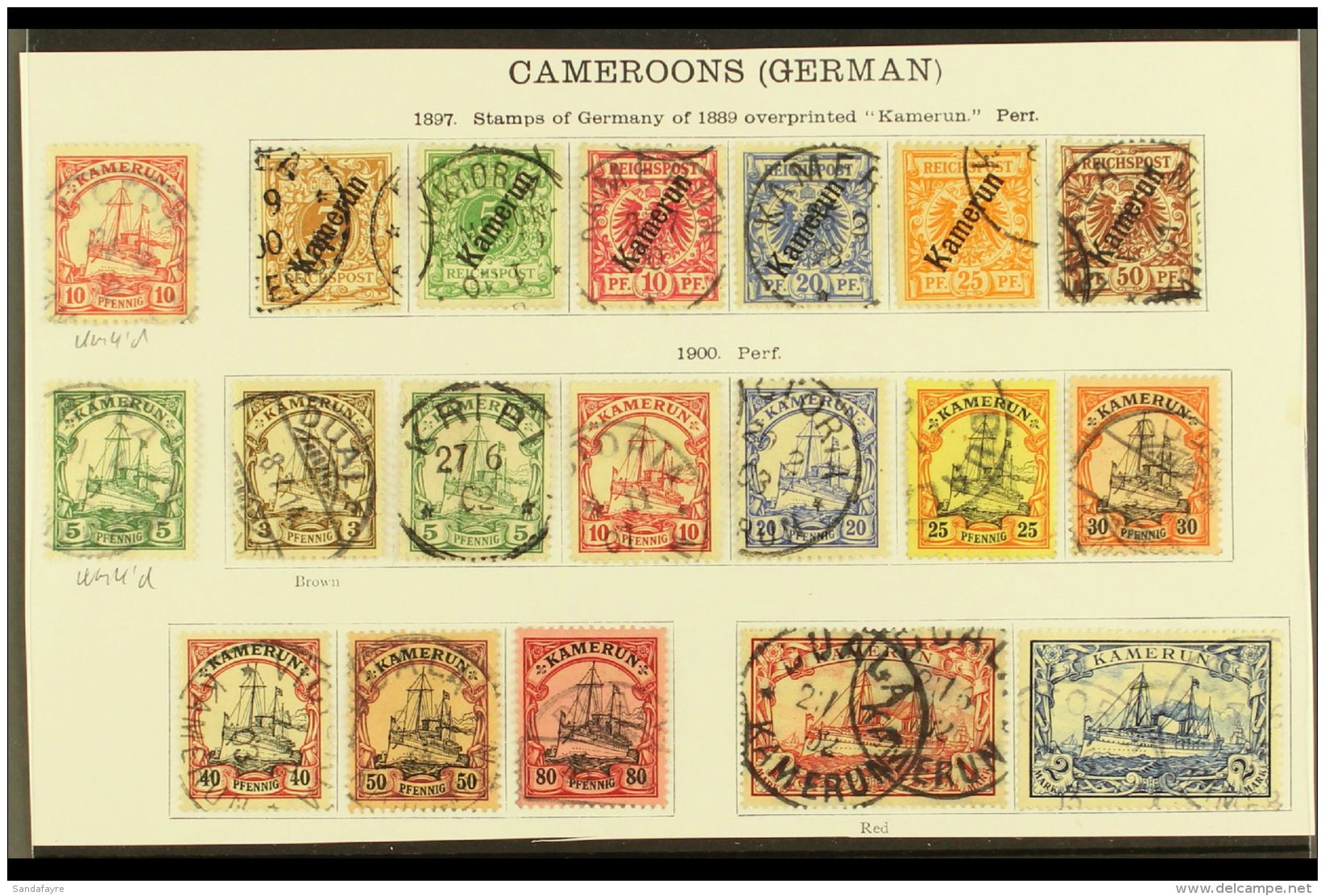 CAMEROUN 1897-1905 FINE USED COLLECTION With Postmark Interest On A Small Page, All Different, Inc 1897-99 Opts... - Altri & Non Classificati