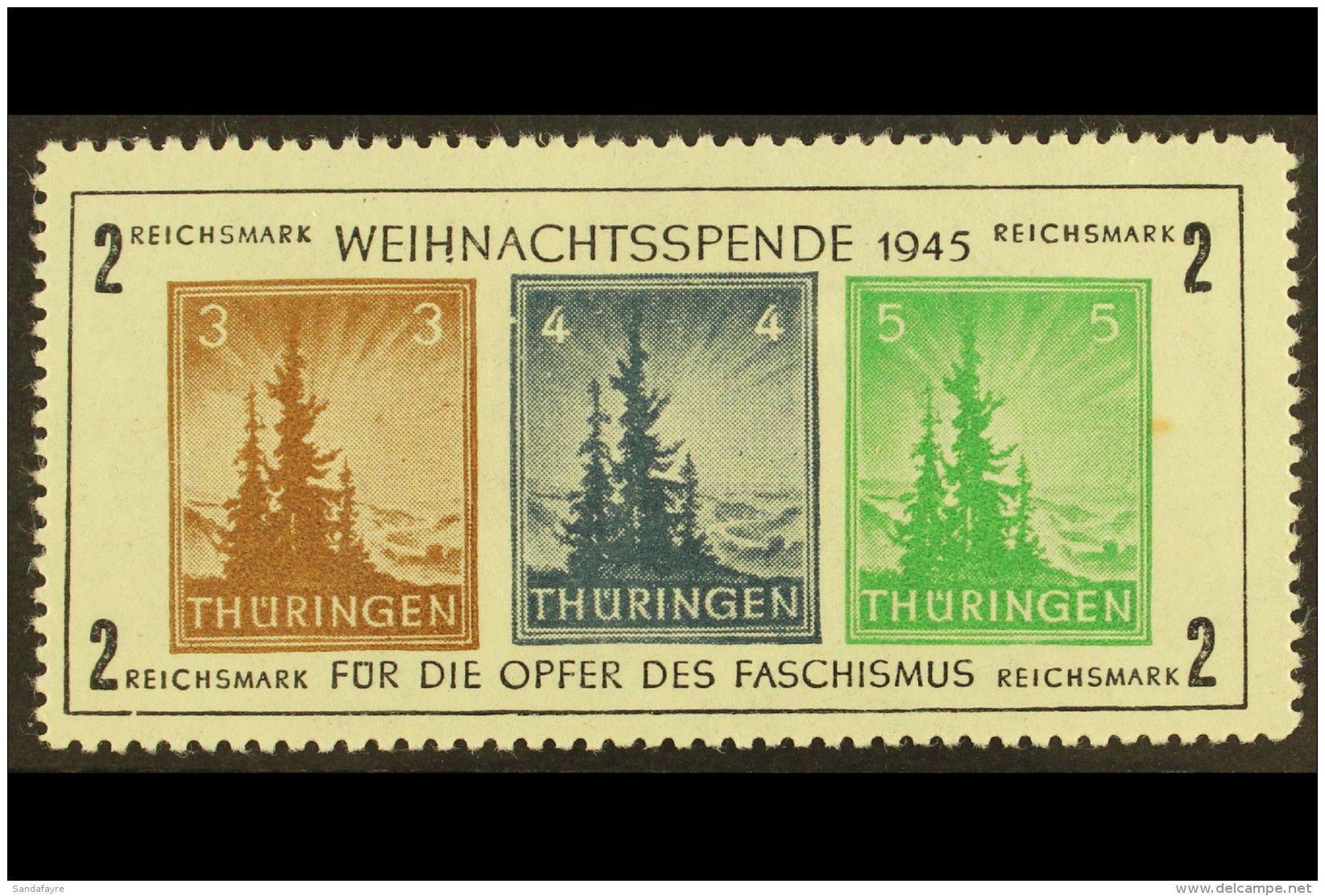 THURINGIA 1945 Christmas (Anti Fascism) Min Sheet, Plate V, Mi Bl1xa V, Superb Mint Og. For More Images, Please... - Other & Unclassified