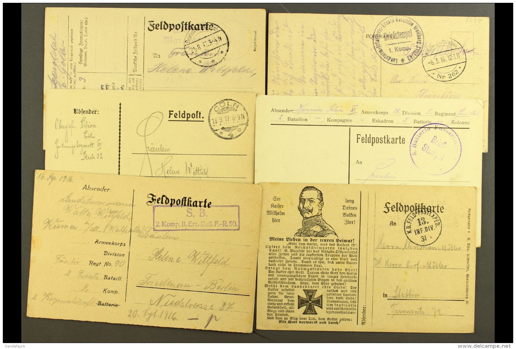 1914-1918 FELDPOST CARDS. A Group Of Stampless Cards Bearing Various "Feldpost" Cds Cancels, Many With Additional... - Other & Unclassified