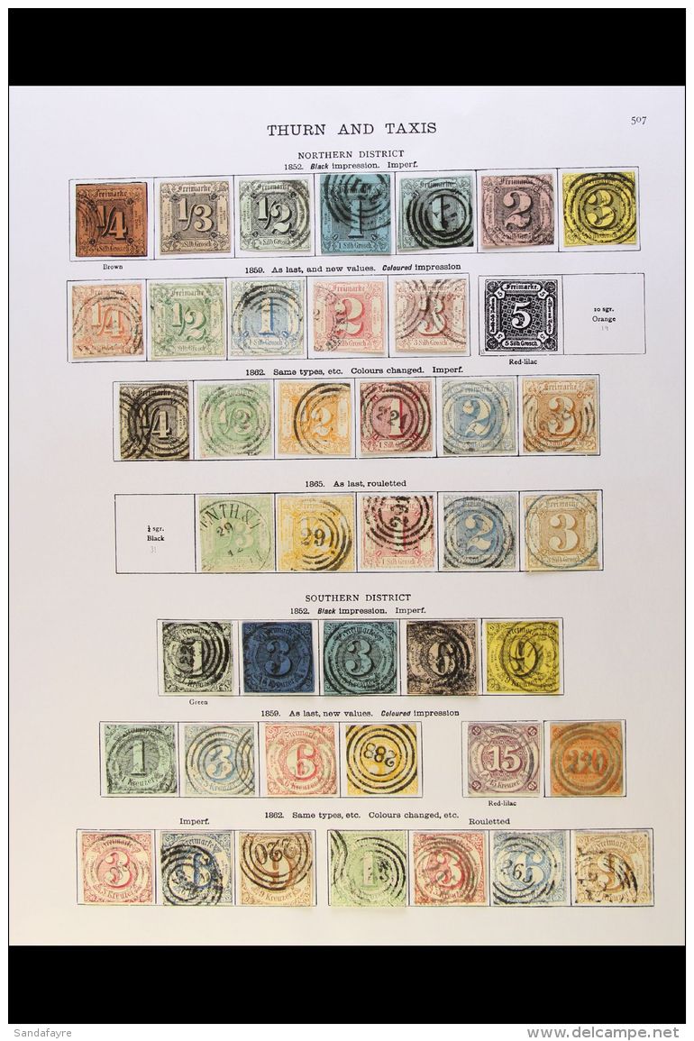 THURN &amp; TAXIS 1852-65 MINT &amp; USED COLLECTION On A Printed Page. Includes Northern District 1852 Set... - Other & Unclassified