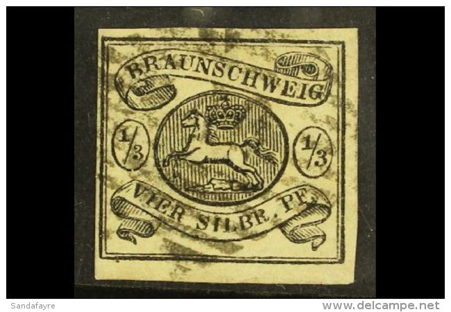 BRUNSWICK 1853 1/3(Sgr) Black On White Paper, Mi 5, Very Fine Used With Clear To Large Margins All Round And Black... - Other & Unclassified
