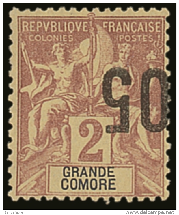 GRANDE COMORE 1912 05c On 2c Brown On Buff Narrow Spacing SURCHARGE INVERTED Variety, Yvert 20b, Very Fine Mint,... - Other & Unclassified