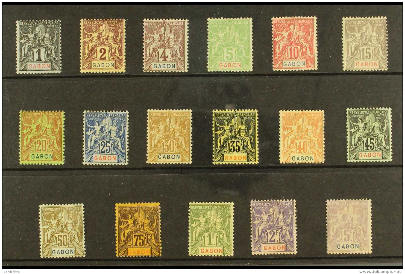 GABON 1904-07 "Tablet" Complete Set, Yvert 16/32 (SG 16/32) Fine Mint, The 5f With Small Hinge Thin. Fresh And... - Other & Unclassified
