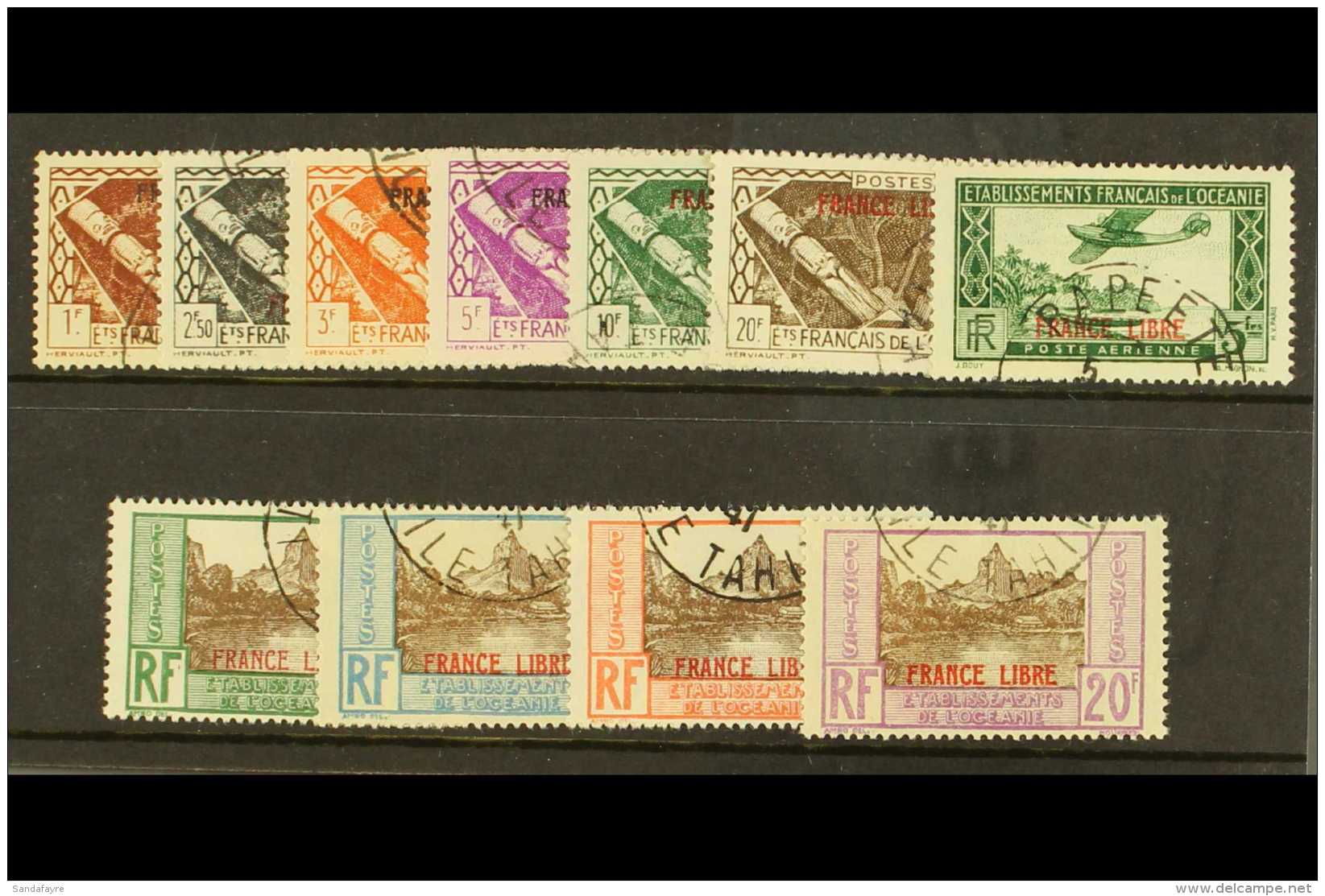 FRENCH OCEANIC SETTLEMENTS 1941 "France Libre" Overprint Set Complete Incl Air, Yv 140/9, PA 3, Very Fine Used.... - Other & Unclassified