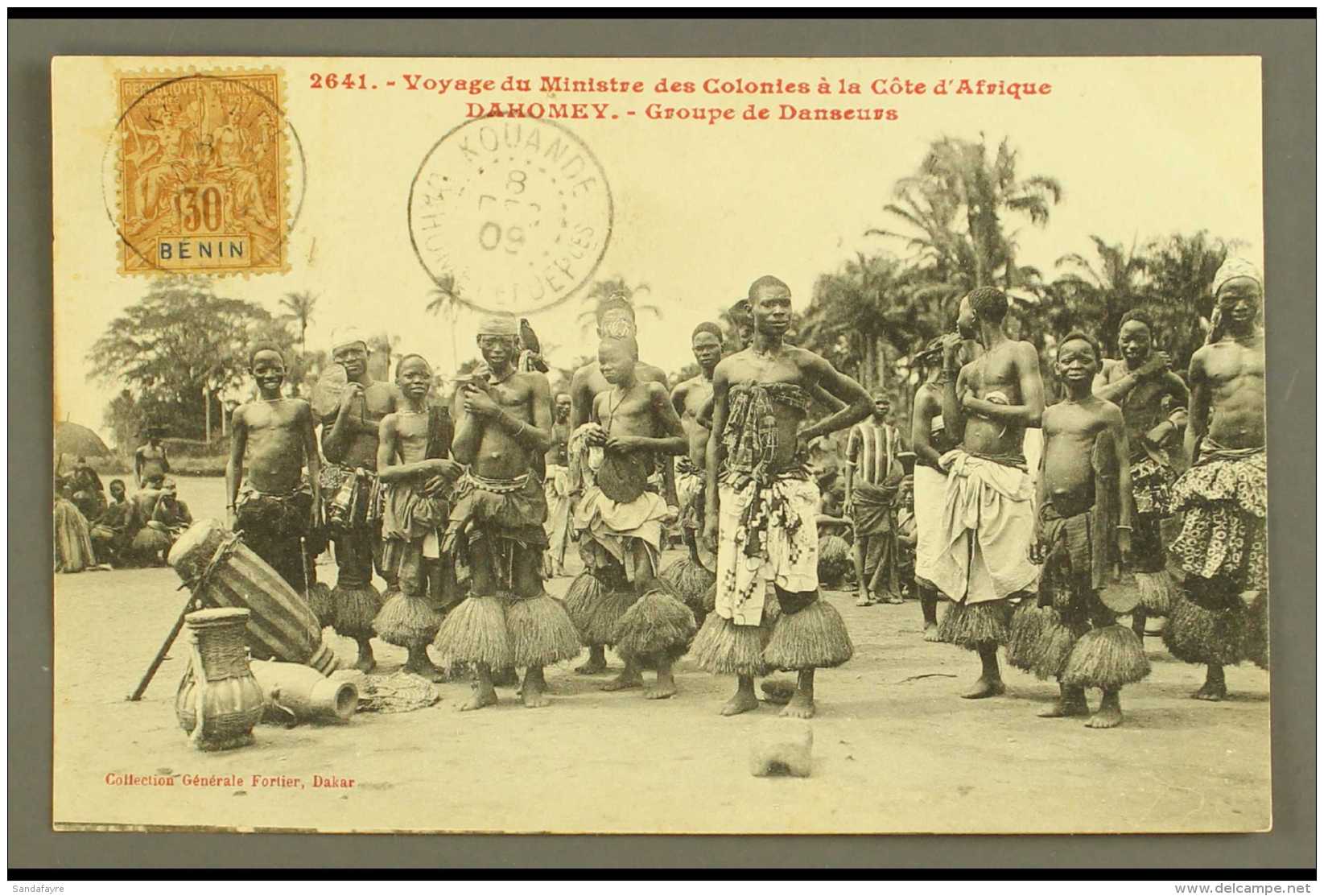 DAHOMEY ET DEPENDENCIES 1909 Ppc To France Showing A "Group Of Dancers", Bearing On The Picture Side 1894 30c... - Other & Unclassified